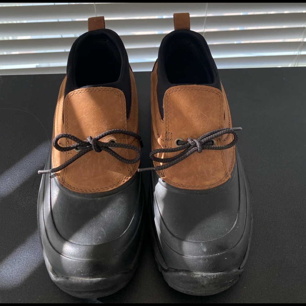 Lands' End Waterproof All Weather Duck Ankle Boots, Black Tan, Size 9